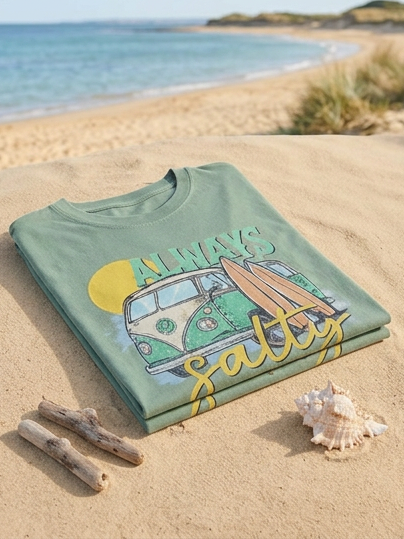 Always Salty Summer - Short Sleeve Tee in Light Green