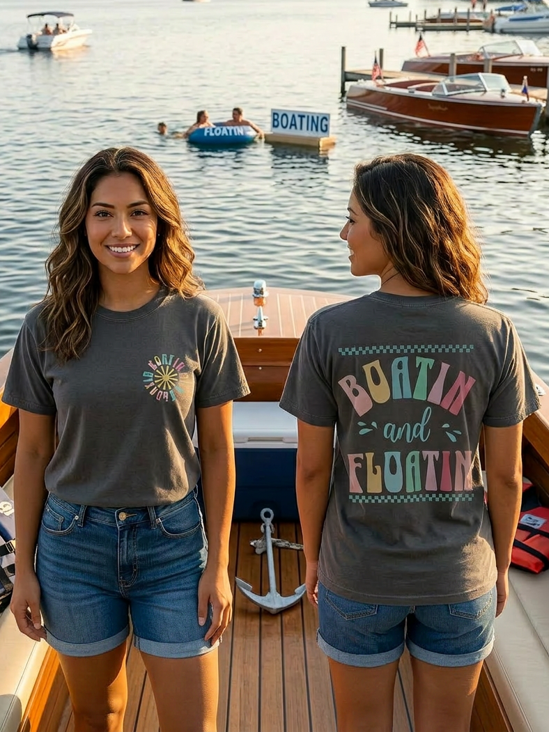 Boatin and Floatin Dual Graphic - Short Sleeve Tee in Graphite