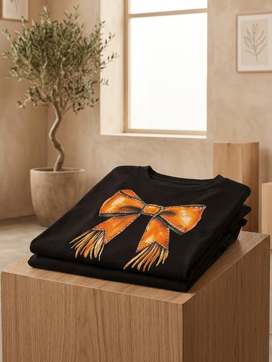 Cowgirl Coquette Bow Western - Short Sleeve Tee in Black