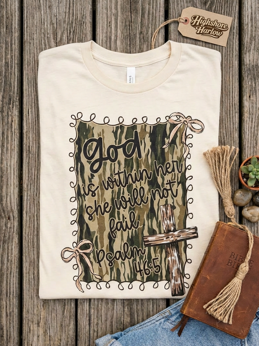 God Is Within Her Camo - Short Sleeve Tee In Natural