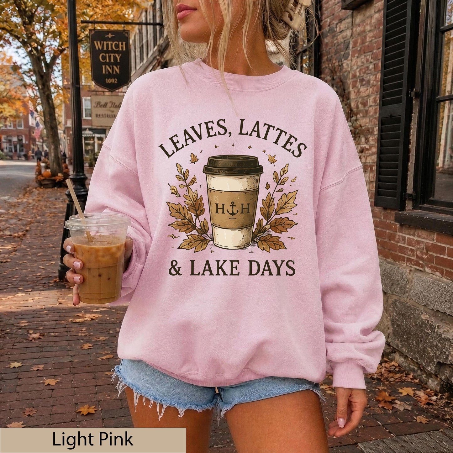Leaves Lattes Lake Days Sweatshirt, Autumn Coffee Crewneck, Fall Lake Life Pullover