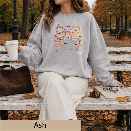 Coquette Halloween Bow Sweatshirt, Watercolor Bats Crewneck, Spooky Fall Jumper