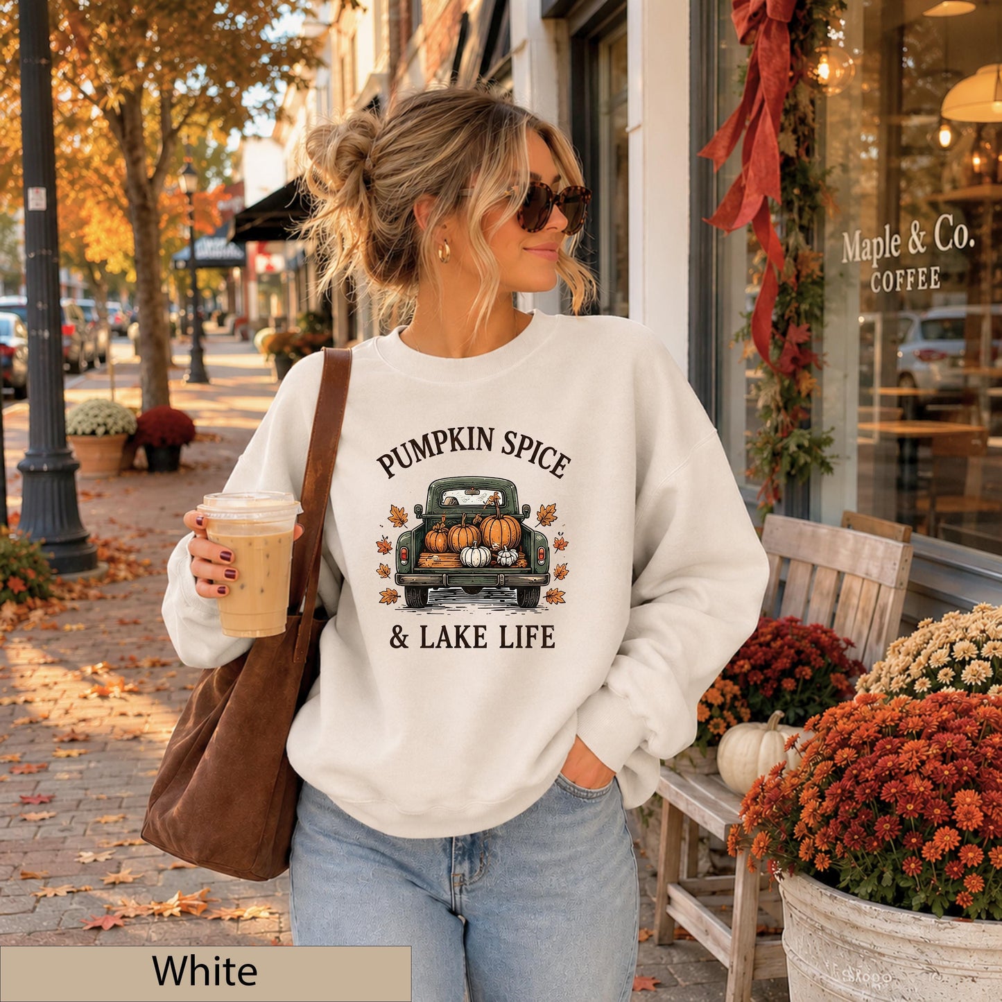 Pumpkin Spice Lake Life Sweatshirt, Vintage Truck Autumn Sweater, Cozy Fall Jumper