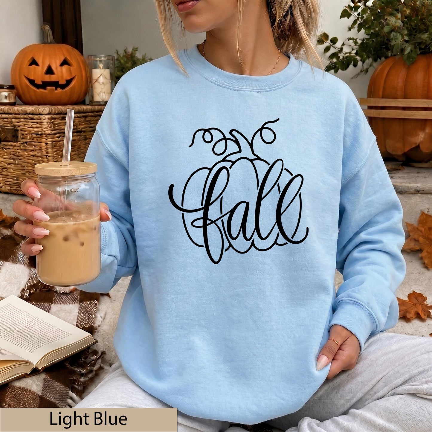Orange Fall Pumpkin Script Sweatshirt, Cozy Autumn Crewneck Sweater