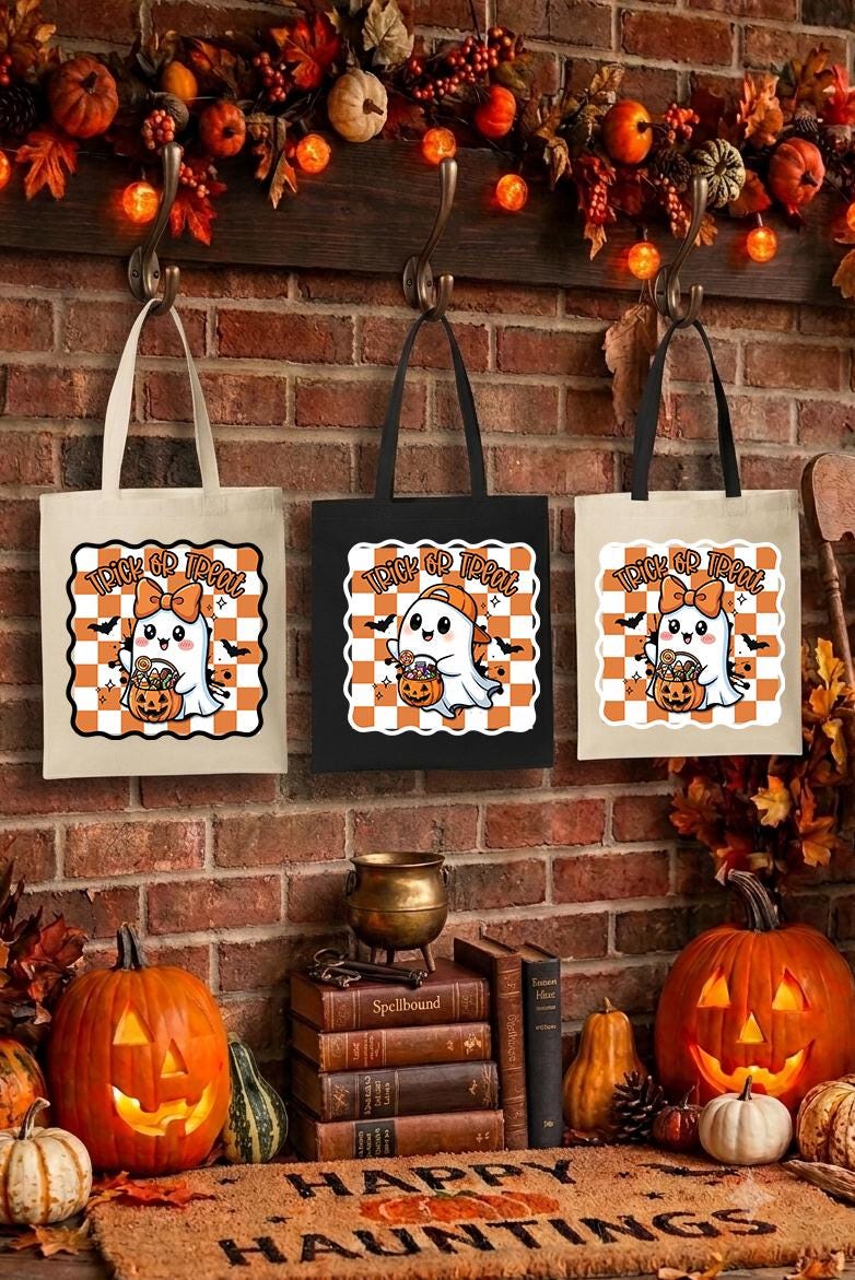 Ghost Halloween Trick or Treat Bag, Girls Spooky Season Candy Tote