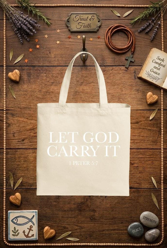 Christian Tote Bag | 1 Peter 5:7 Faith Verse Gift for Women
