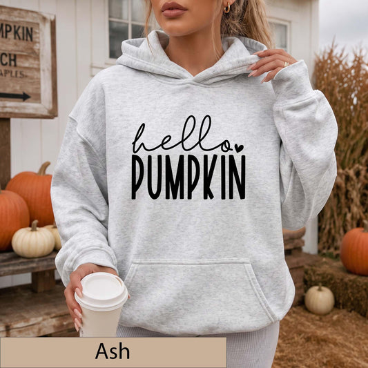 Hello Pumpkin Hoodie, Orange Fall Graphic Sweatshirt, Autumn Wear