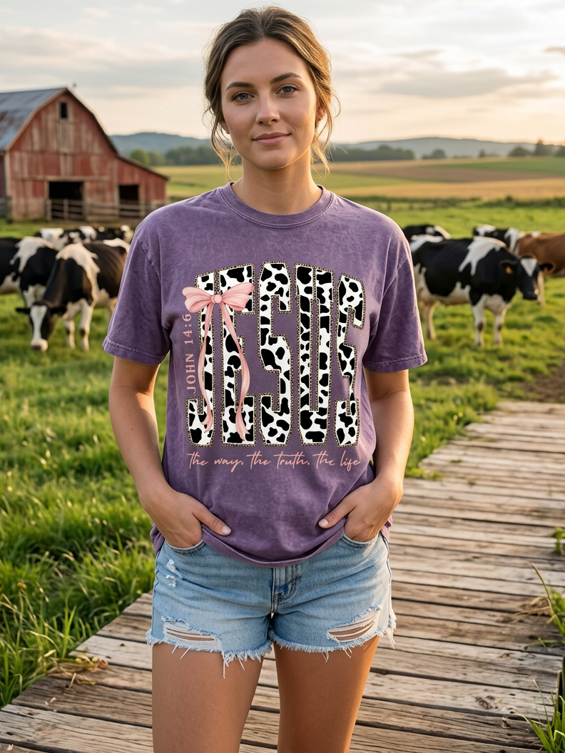 JESUS Cow Print - Short Sleeve Tee in Wine