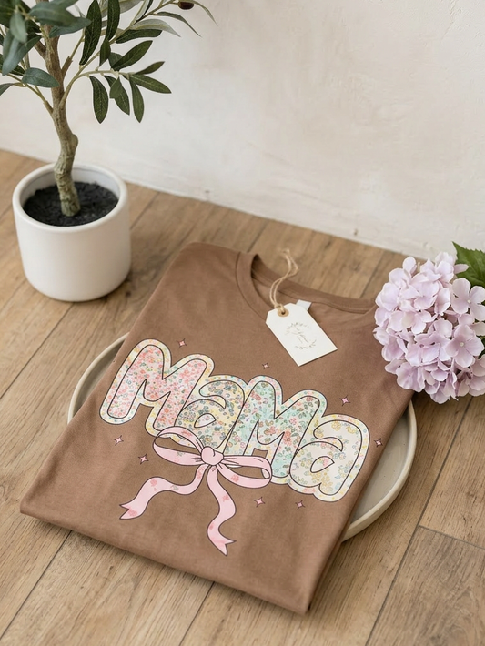 Patterned Mama Coquette - Short Sleeve Tee in Vintage Brown