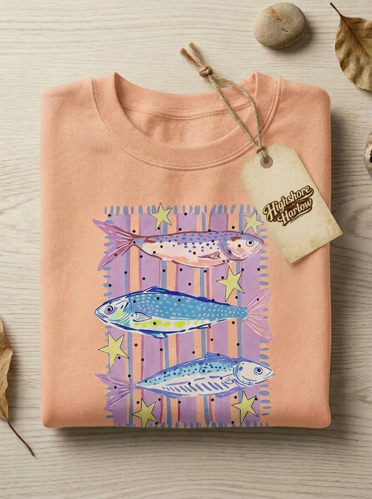 Preppy Fish Trio - Short Sleeve Tee in Peachy