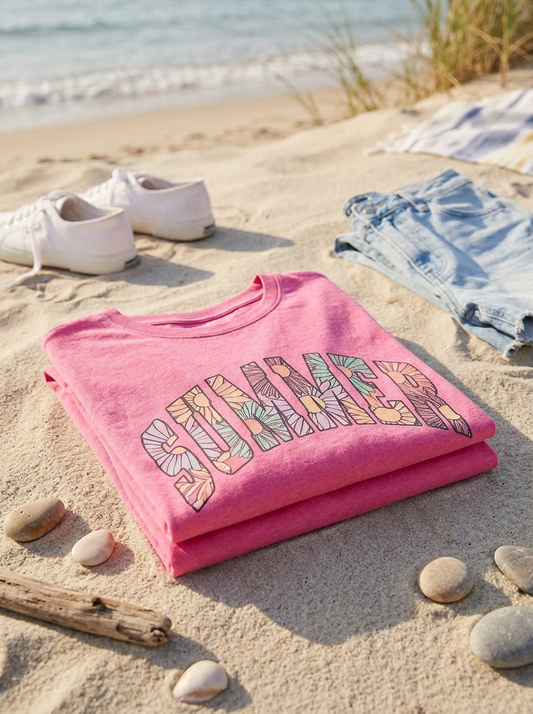 Retro Floral Summer - Short Sleeve Tee in Crunch Berry