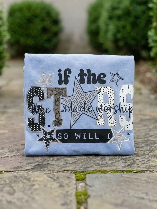 Retro If the Stars Were Made to Worship - Short Sleeve Tee in Washed Denim