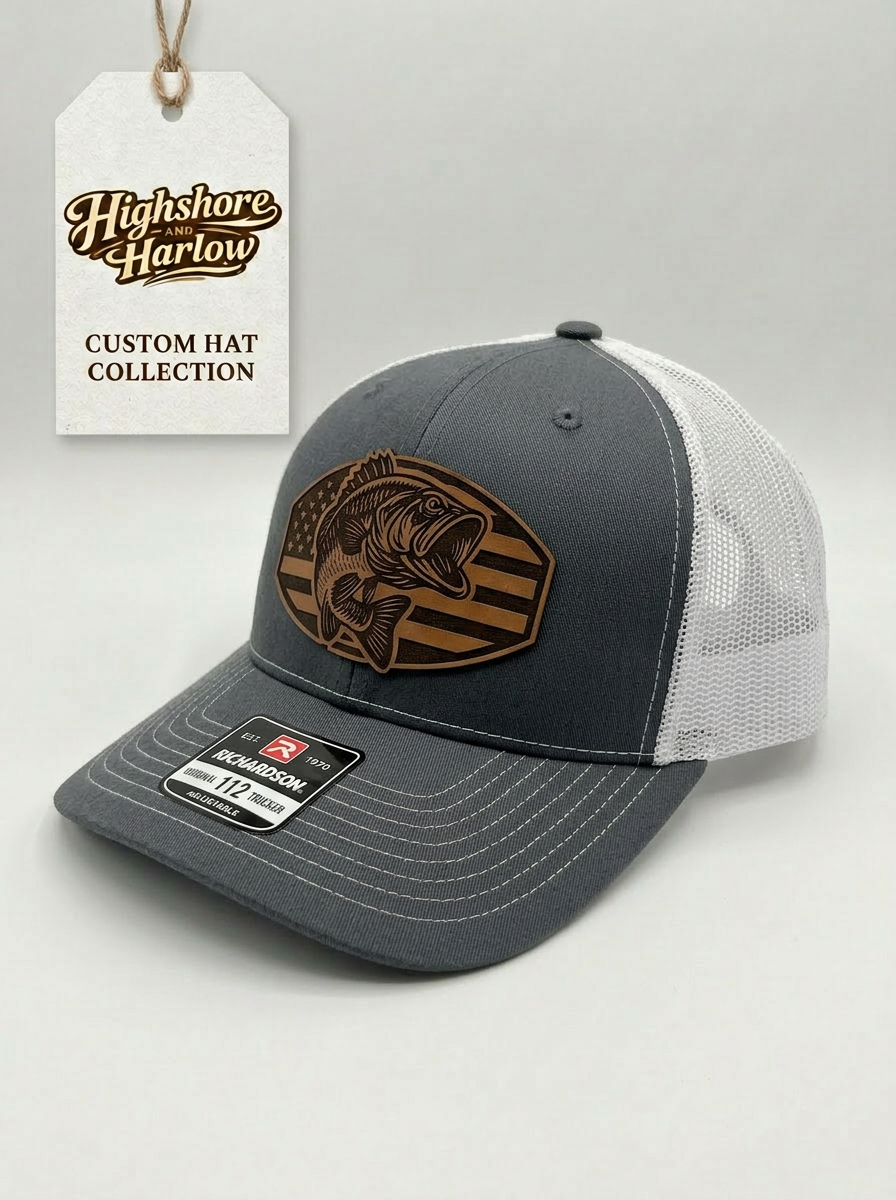 The "American Flag Bass" Premium Faux Leather Patch Hat - Richardson 112