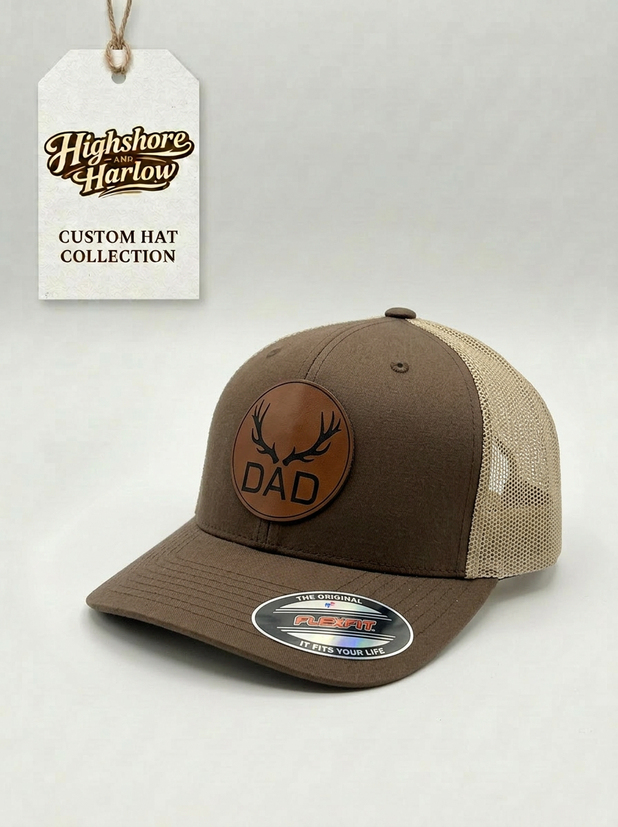 The "Dad" Antler Hunting Faux Leather Patch Hat - Yupoong Flexfit