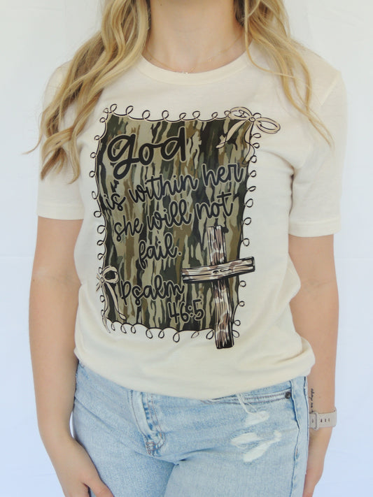 God Is Within Her Camo - Short Sleeve Tee In Natural