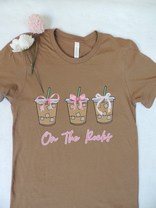 On the Rocks Iced Coffee Bow - Short Sleeve Tee in Vintage Brown