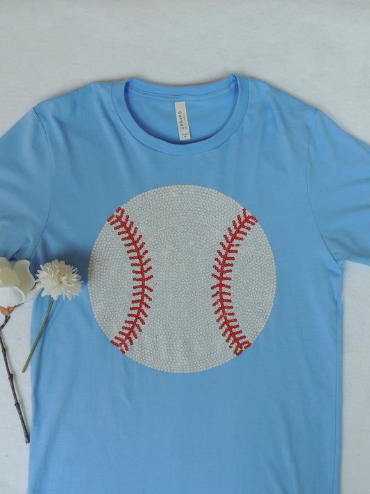 Faux Rhinestone Baseball - Short Sleeve Tee in Carolina Blue