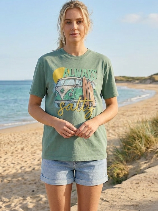 Always Salty Summer - Short Sleeve Tee in Light Green