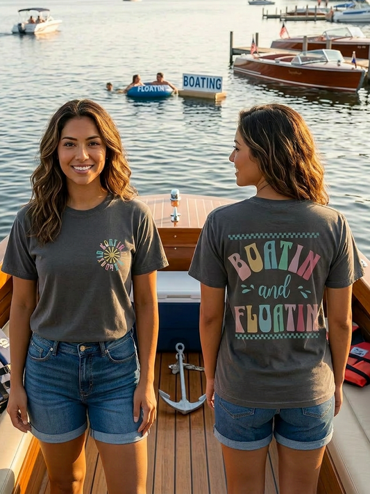 Boatin and Floatin Dual Graphic - Short Sleeve Tee in Graphite