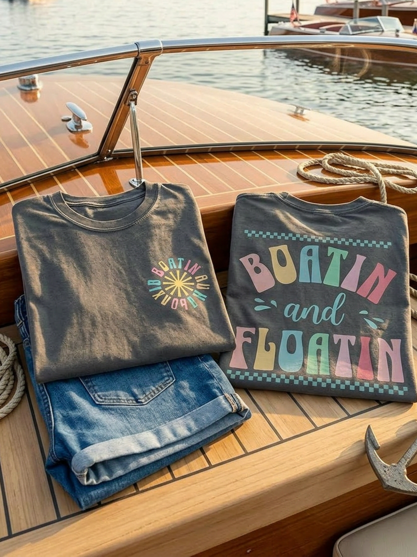 Boatin and Floatin Dual Graphic - Short Sleeve Tee in Graphite