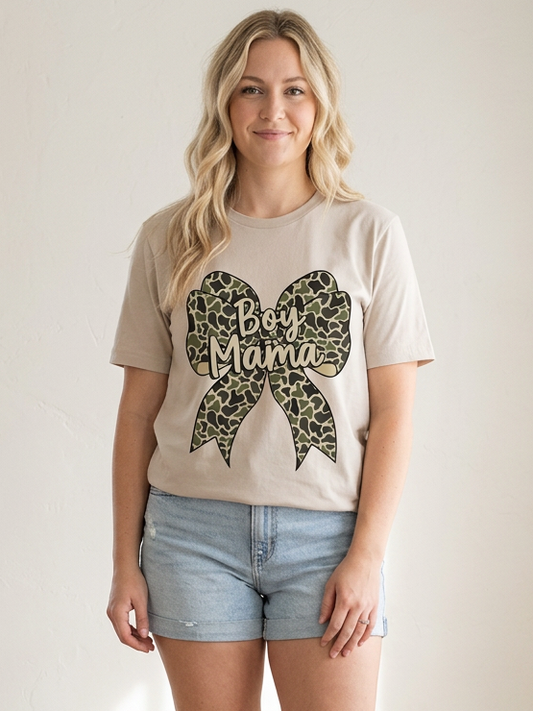 Boy Mama Camo Bow - Short Sleeve Tee in Dust