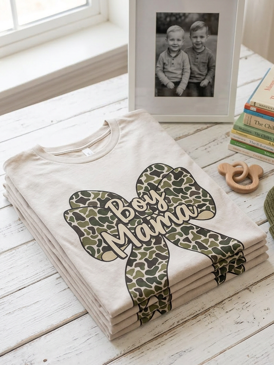 Boy Mama Camo Bow - Short Sleeve Tee in Dust