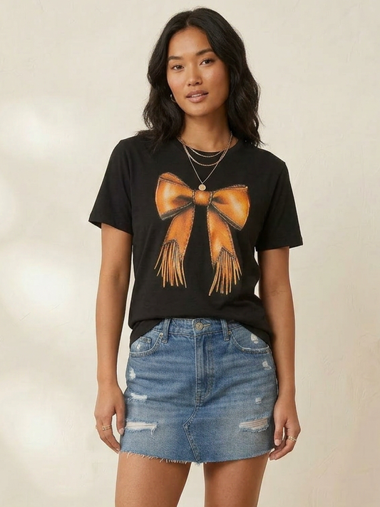 Cowgirl Coquette Bow Western - Short Sleeve Tee in Black