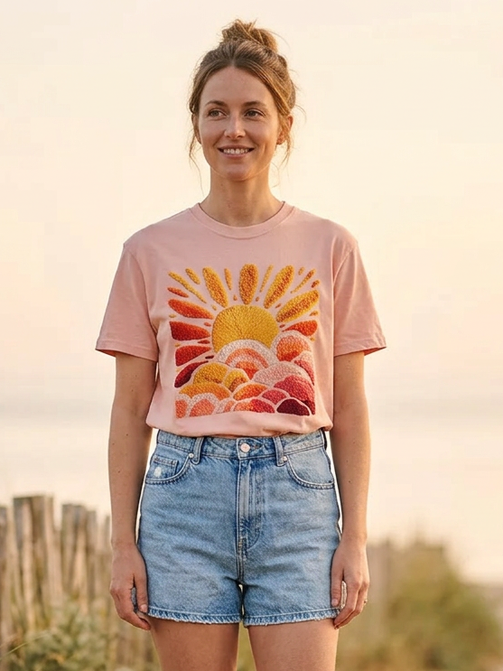 Faux Chenille Sunrise - Short Sleeve Tee in Peachy