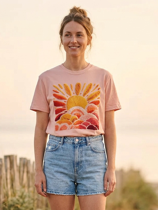 Faux Chenille Sunrise - Short Sleeve Tee in Peachy