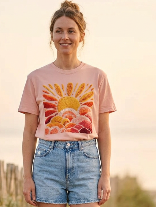 Faux Chenille Sunrise - Short Sleeve Tee in Peachy