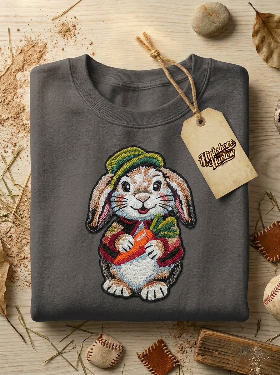 Faux Chenille Vintage Bunny - Short Sleeve Tee in Asphalt