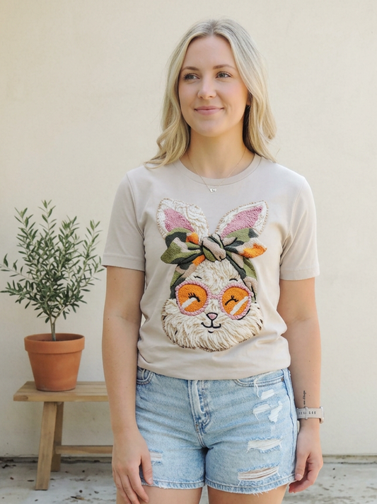 Faux Yarn Camo Bow Bunny - Short Sleeve Tee in Dust