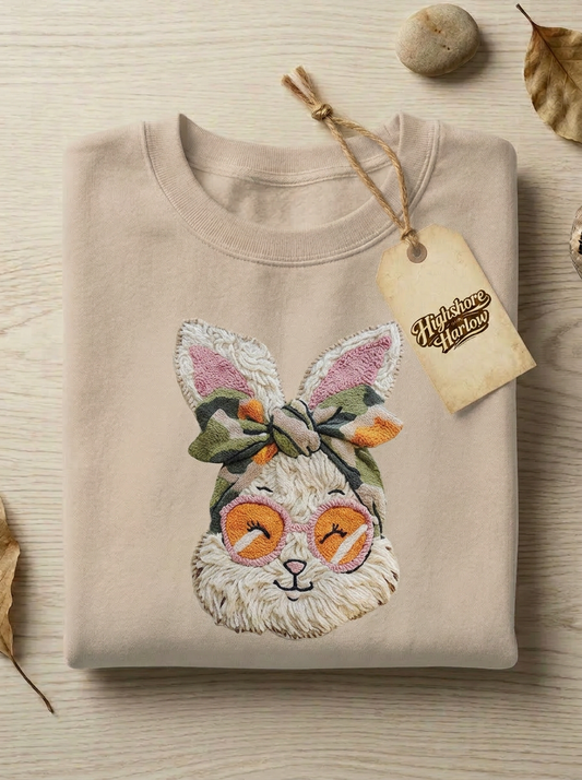 Faux Yarn Camo Bow Bunny - Short Sleeve Tee in Dust