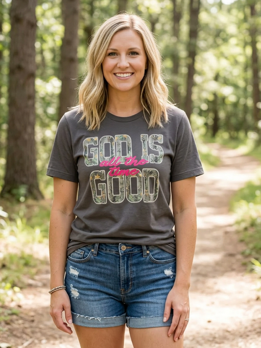 God is Good Camo - Short Sleeve Tee in Asphalt