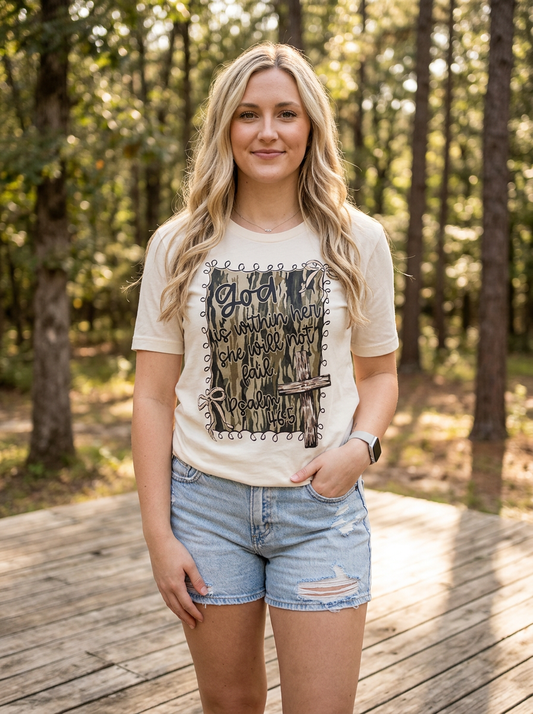 God Is Within Her Camo - Short Sleeve Tee In Natural