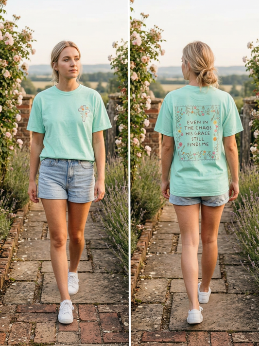 Grace in the Chaos Botanical - Short Sleeve Tee in Chalky Mint