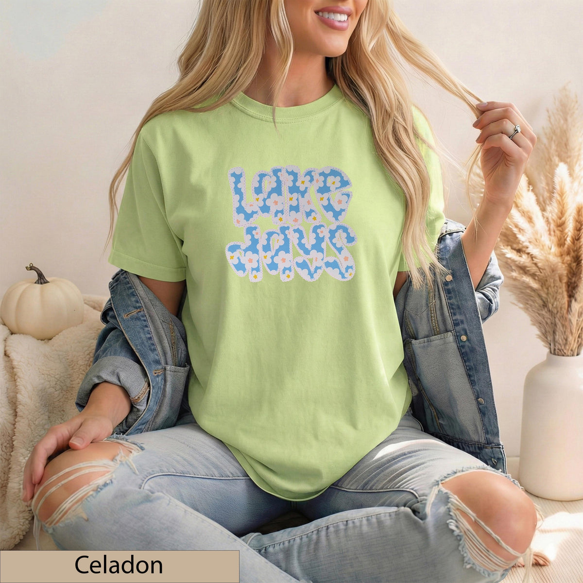 Floral Patch "Lake Days" Tee – Wavy Font Summer Shirt
