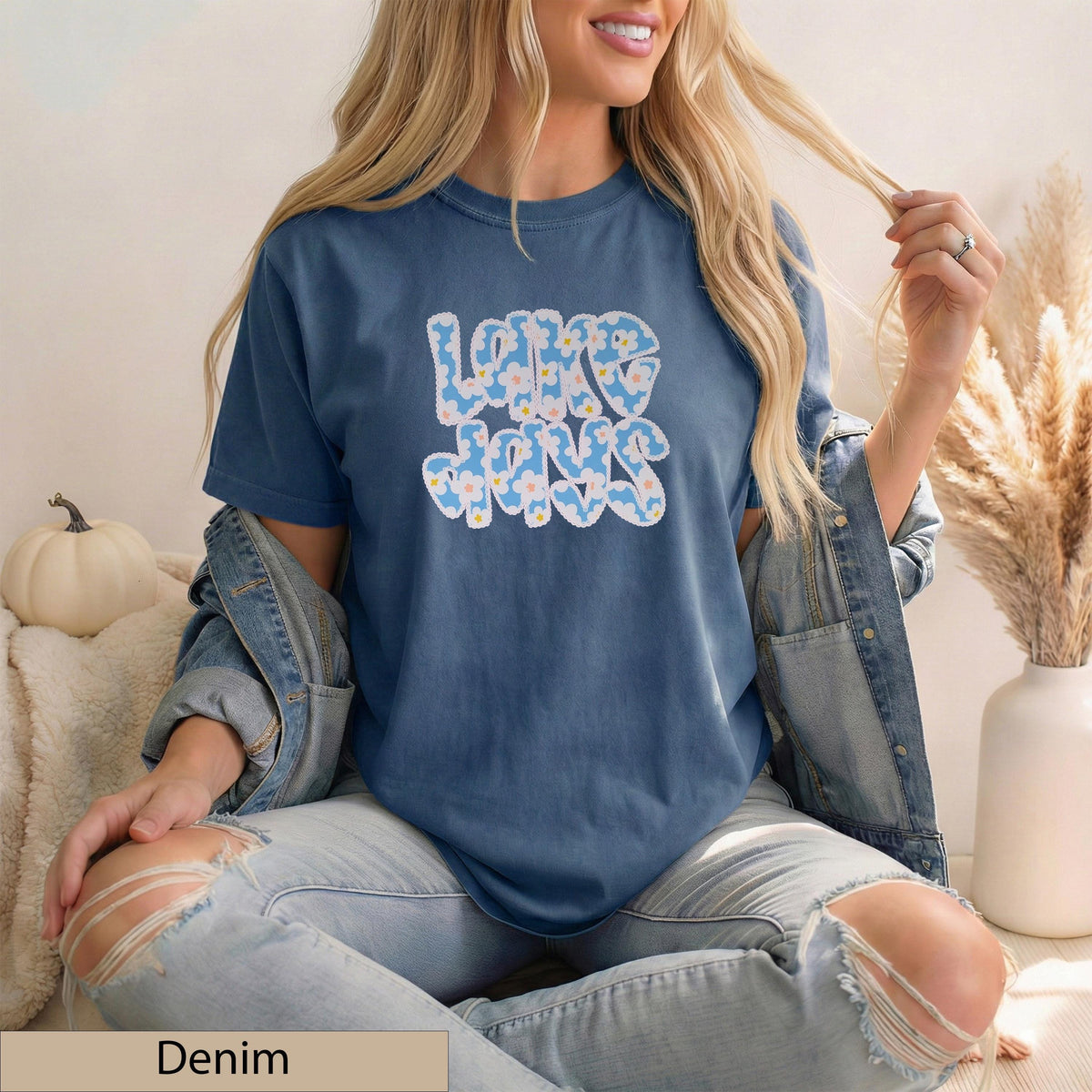 Floral Patch "Lake Days" Tee – Wavy Font Summer Shirt