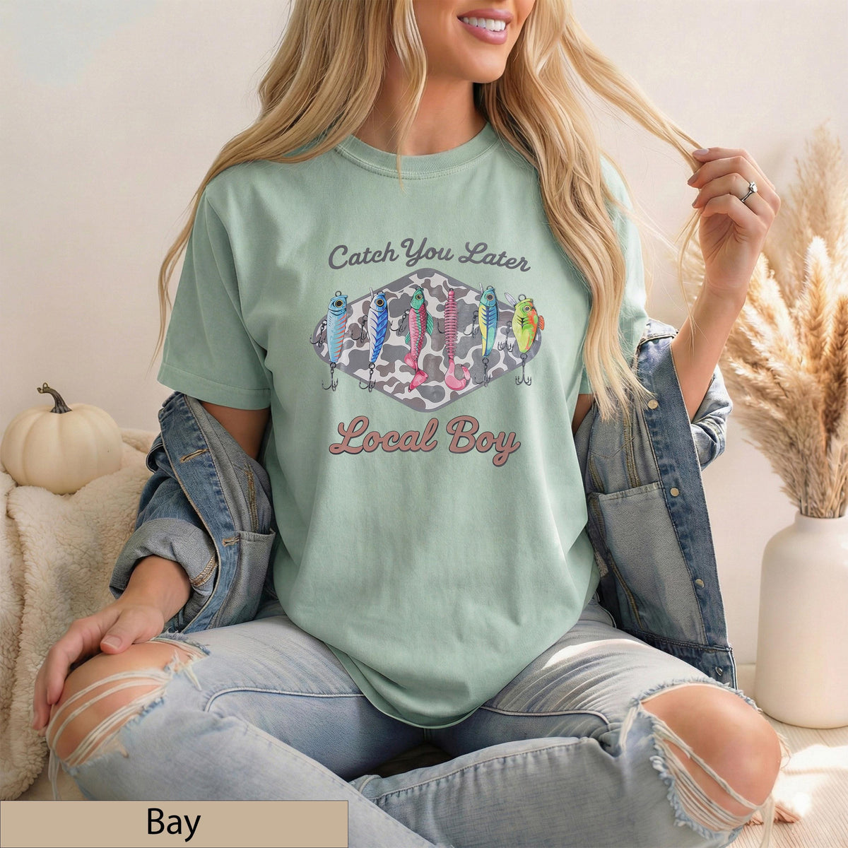 Fishing Lures Graphic Tee, Retro Camo Comfort Colors Shirt