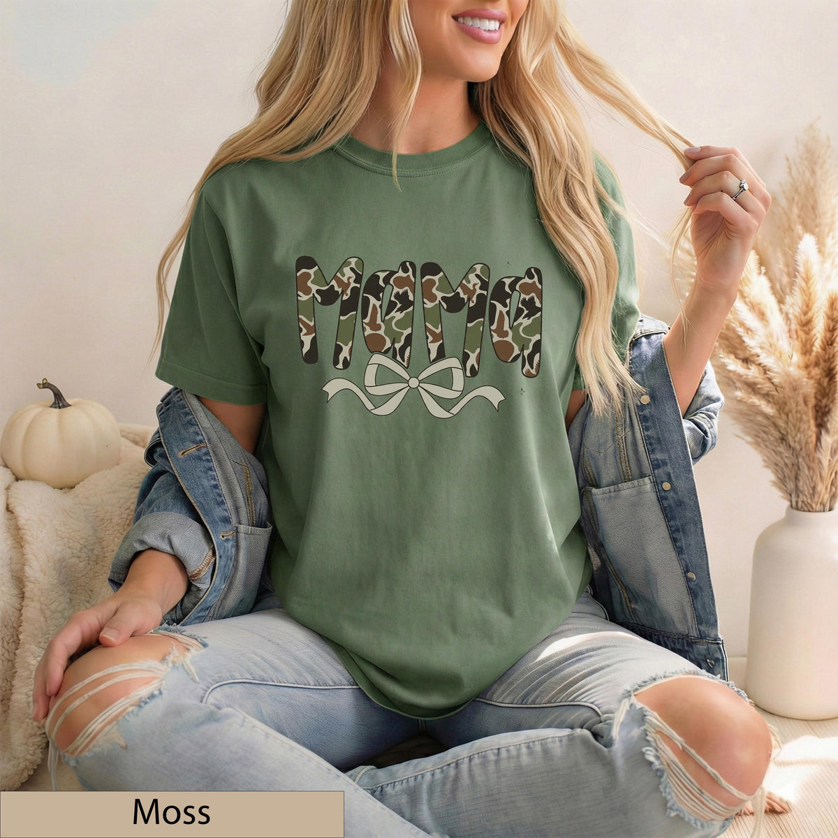 Mama Camo Bow Graphic Tee, Vintage Brown Cotton T-Shirt, Southern Style Top
