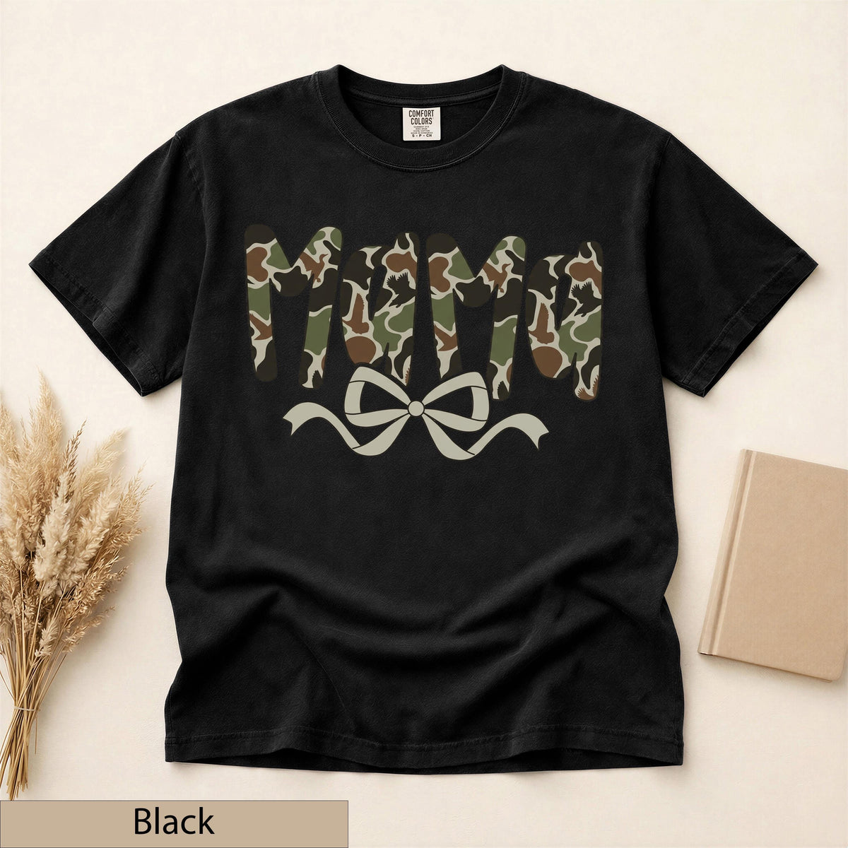 Mama Camo Bow Graphic Tee, Vintage Brown Cotton T-Shirt, Southern Style Top