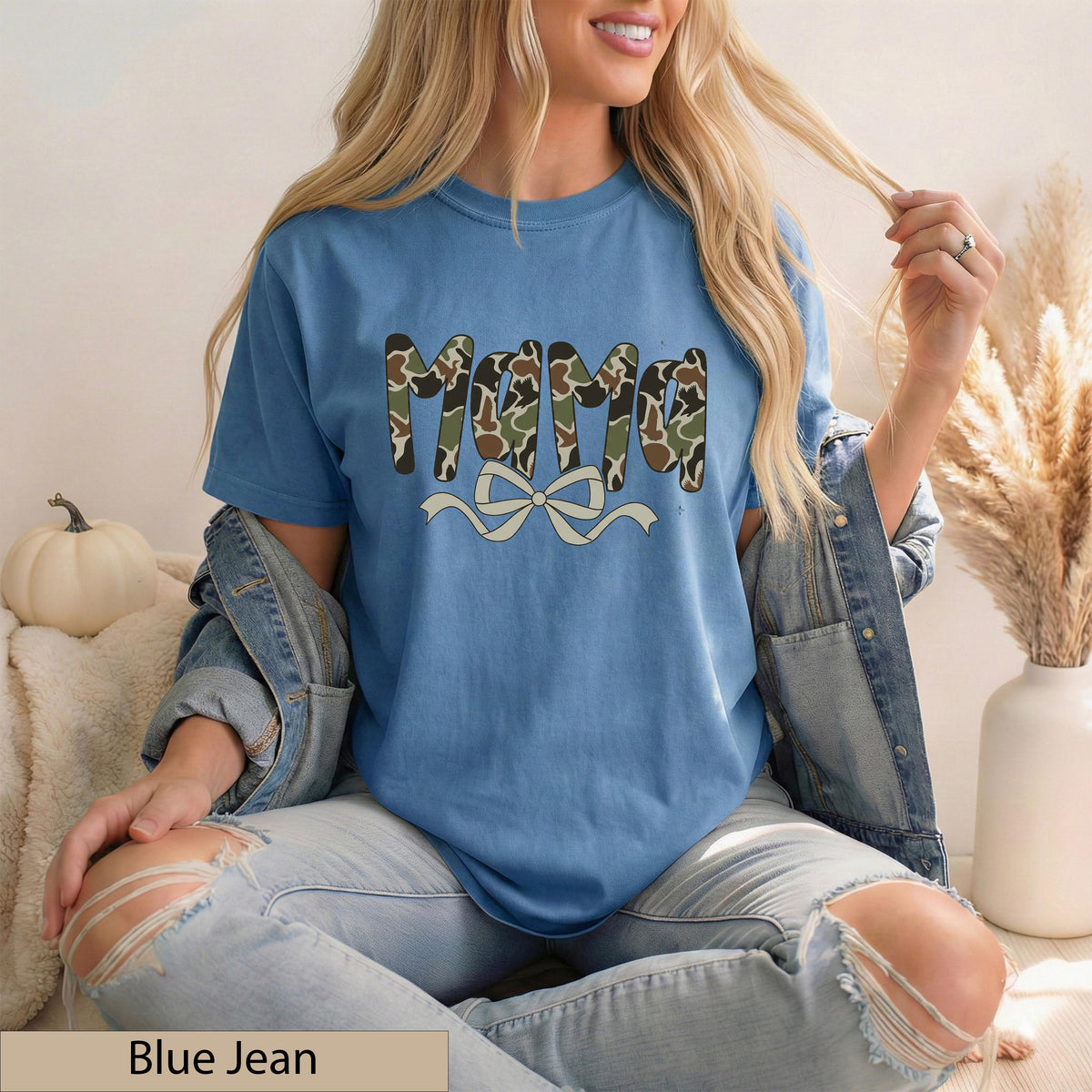 Mama Camo Bow Graphic Tee, Vintage Brown Cotton T-Shirt, Southern Style Top