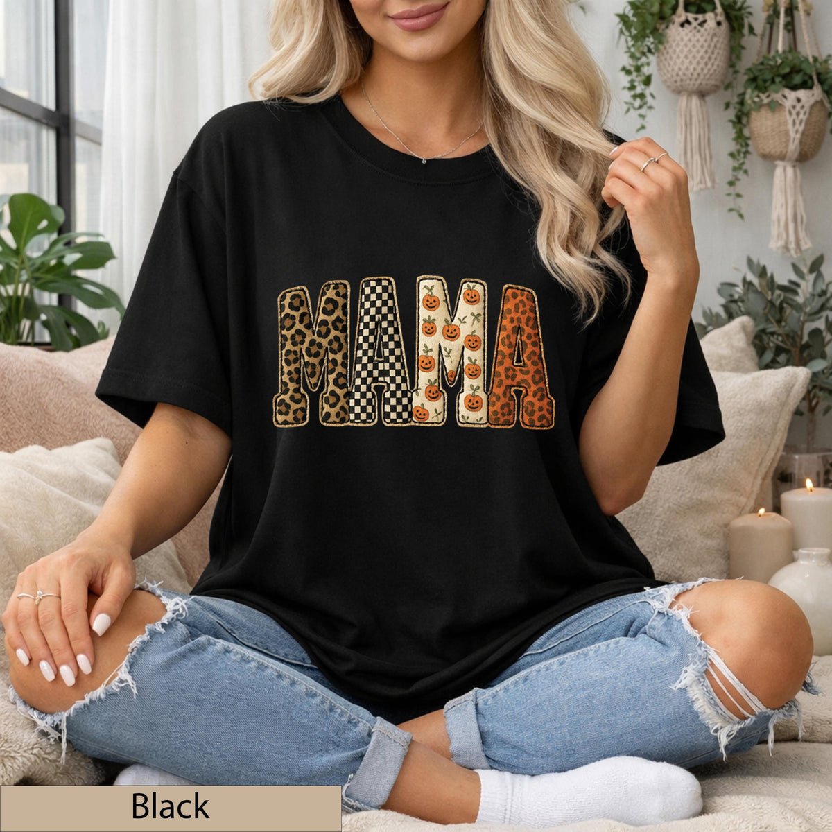 Mama Leopard Pumpkin Halloween Shirt, Trendy Spooky Fall Motherhood Top