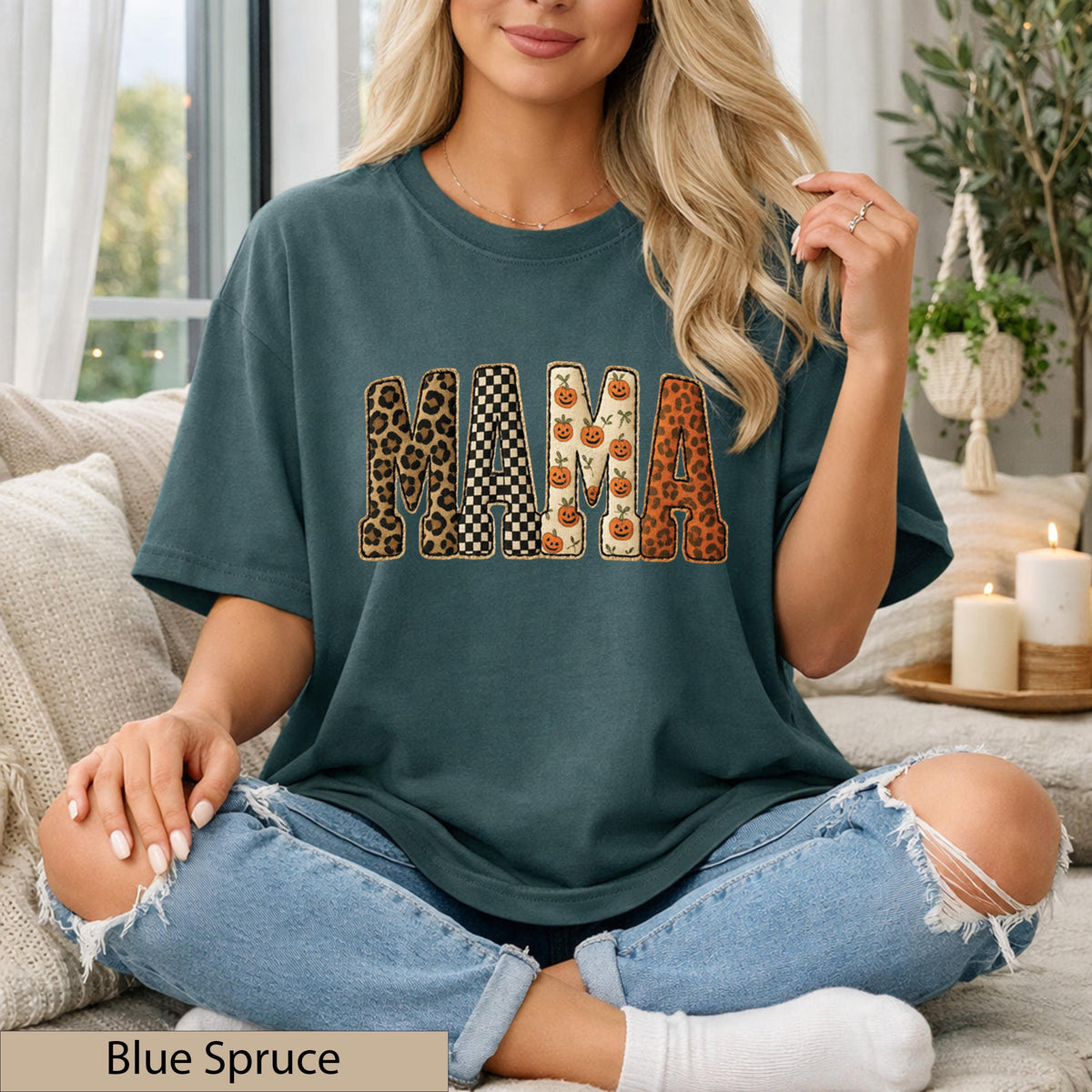 Mama Leopard Pumpkin Halloween Shirt, Trendy Spooky Fall Motherhood Top