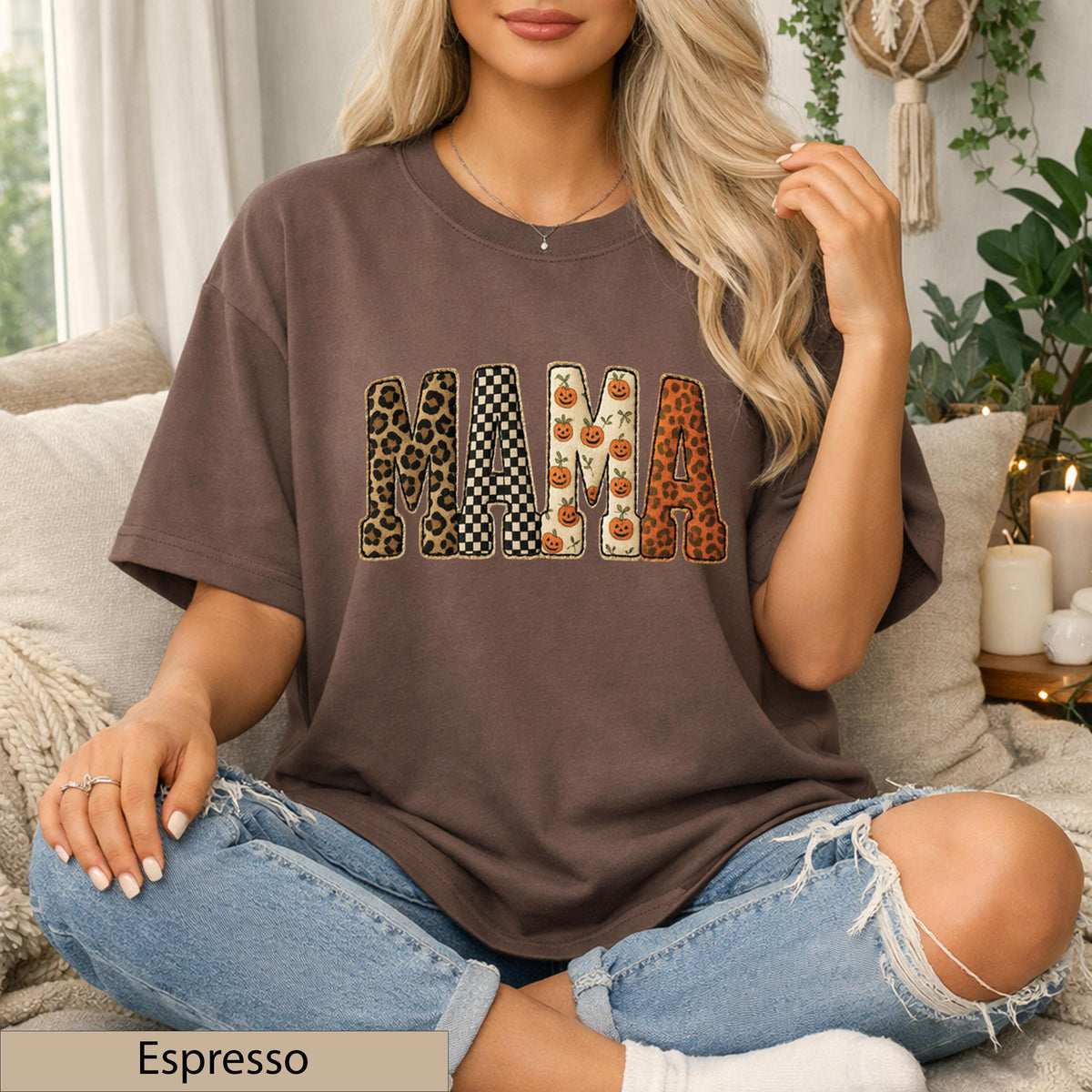 Mama Leopard Pumpkin Halloween Shirt, Trendy Spooky Fall Motherhood Top