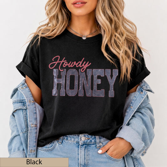 Howdy Honey Western Graphic Tee, Distressed Retro Cowgirl T-Shirt