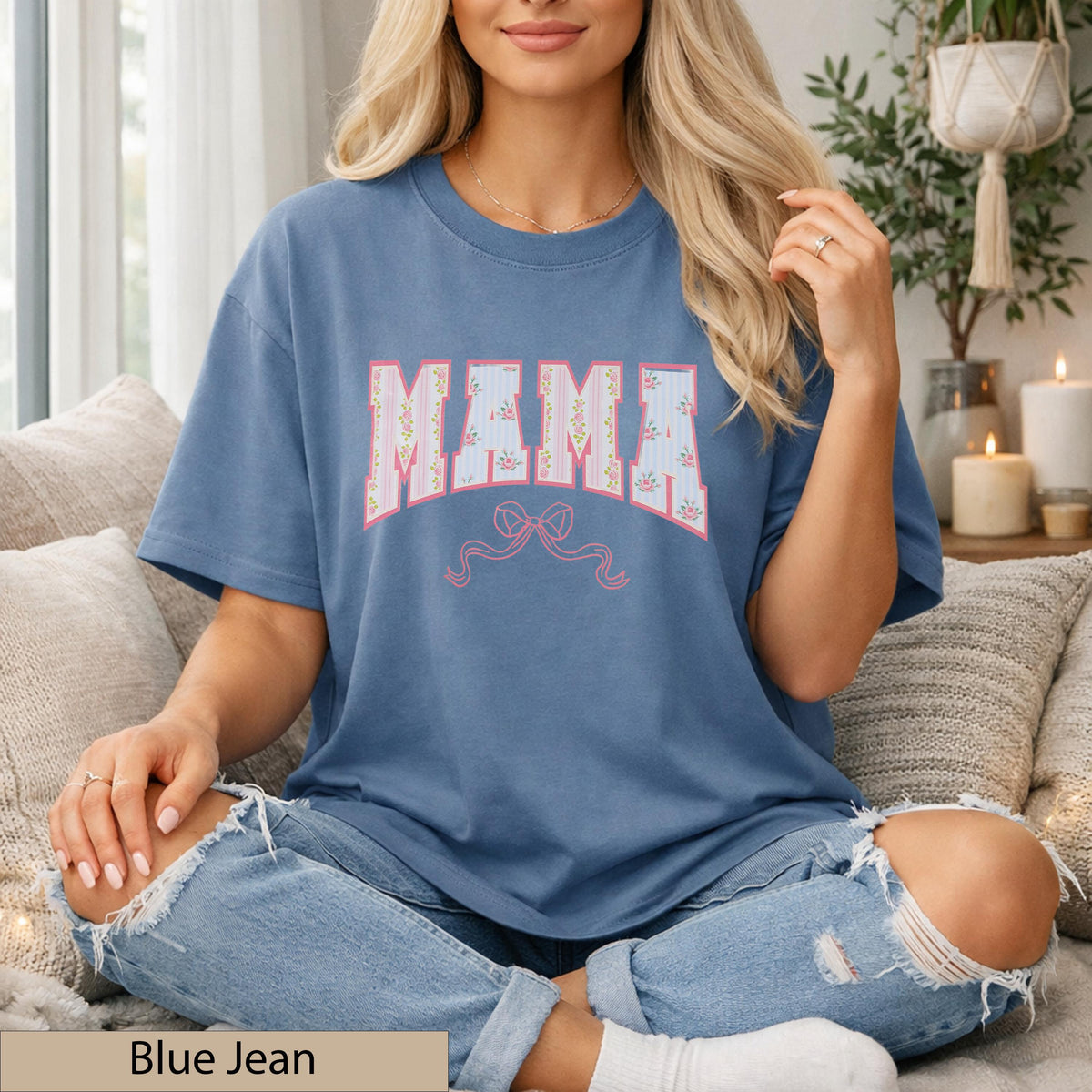 Mama Floral Bow Tee Comfort Colors T-Shirt, Soft Cotton Feminine T-Shirt, Dainty Patterned Top