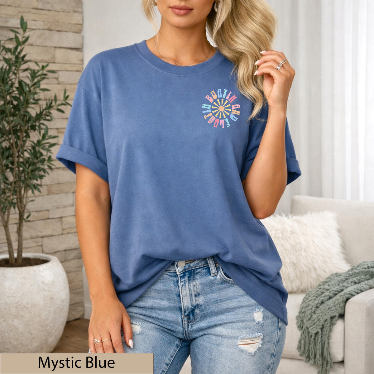 Boatin and Floatin Retro Lake Life T-Shirt, Dual-Graphic Coastal Sunset Top
