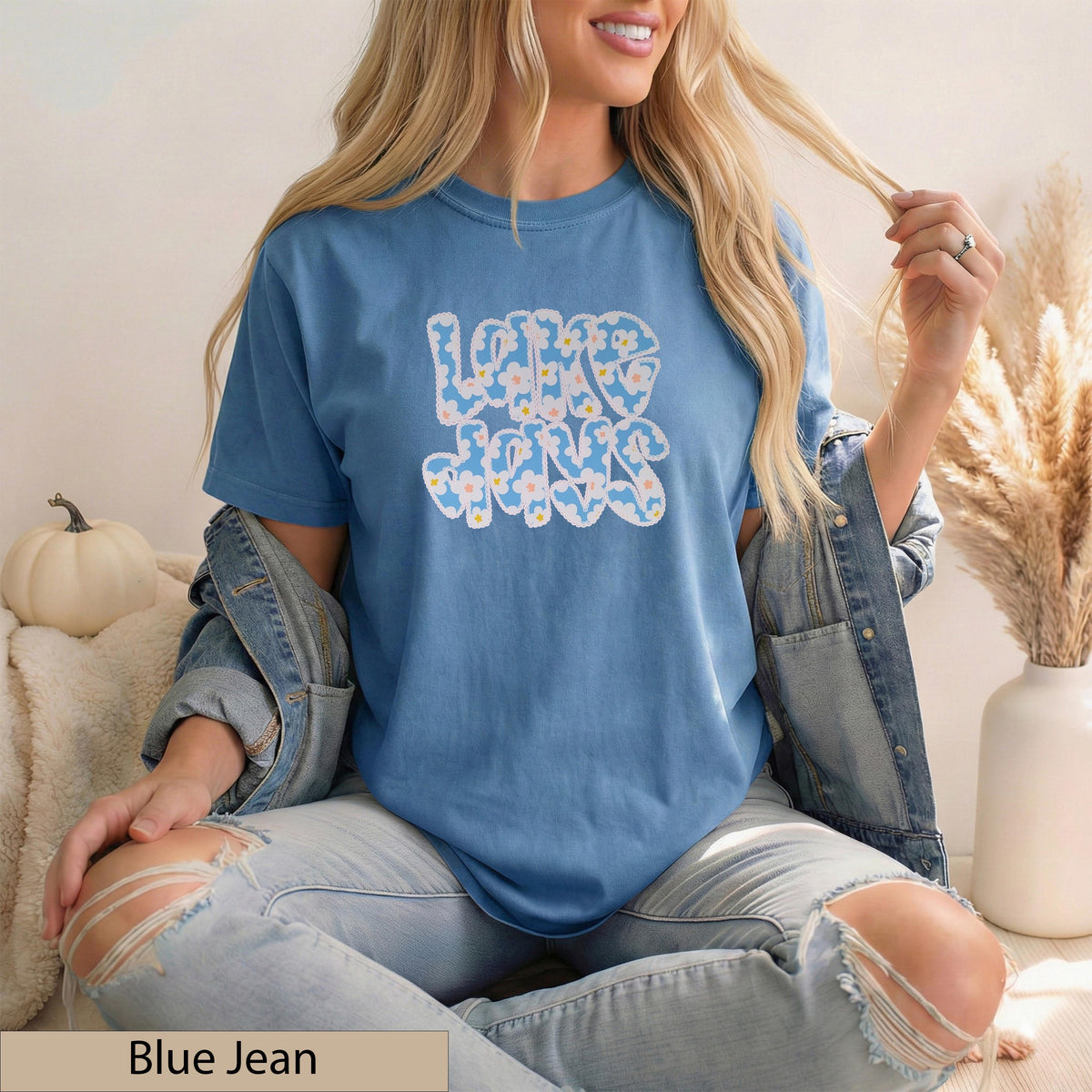 Floral Patch "Lake Days" Tee – Wavy Font Summer Shirt