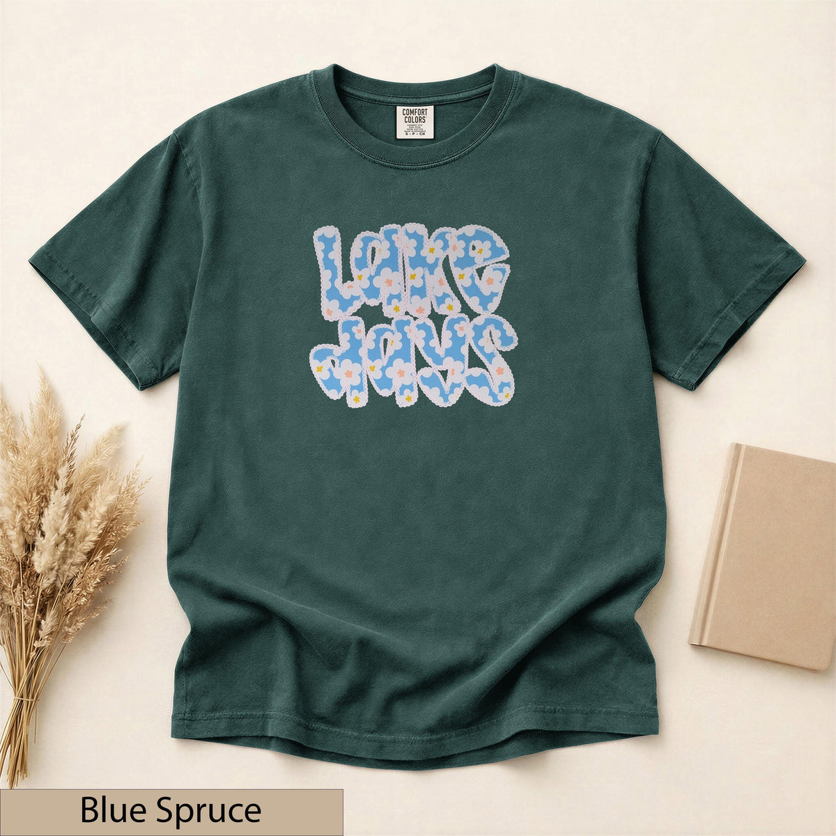 Floral Patch "Lake Days" Tee – Wavy Font Summer Shirt
